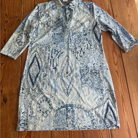 Gretchen Scott blue Paisley three-quarter length sleeve shirt dress - Picture 2 of 6